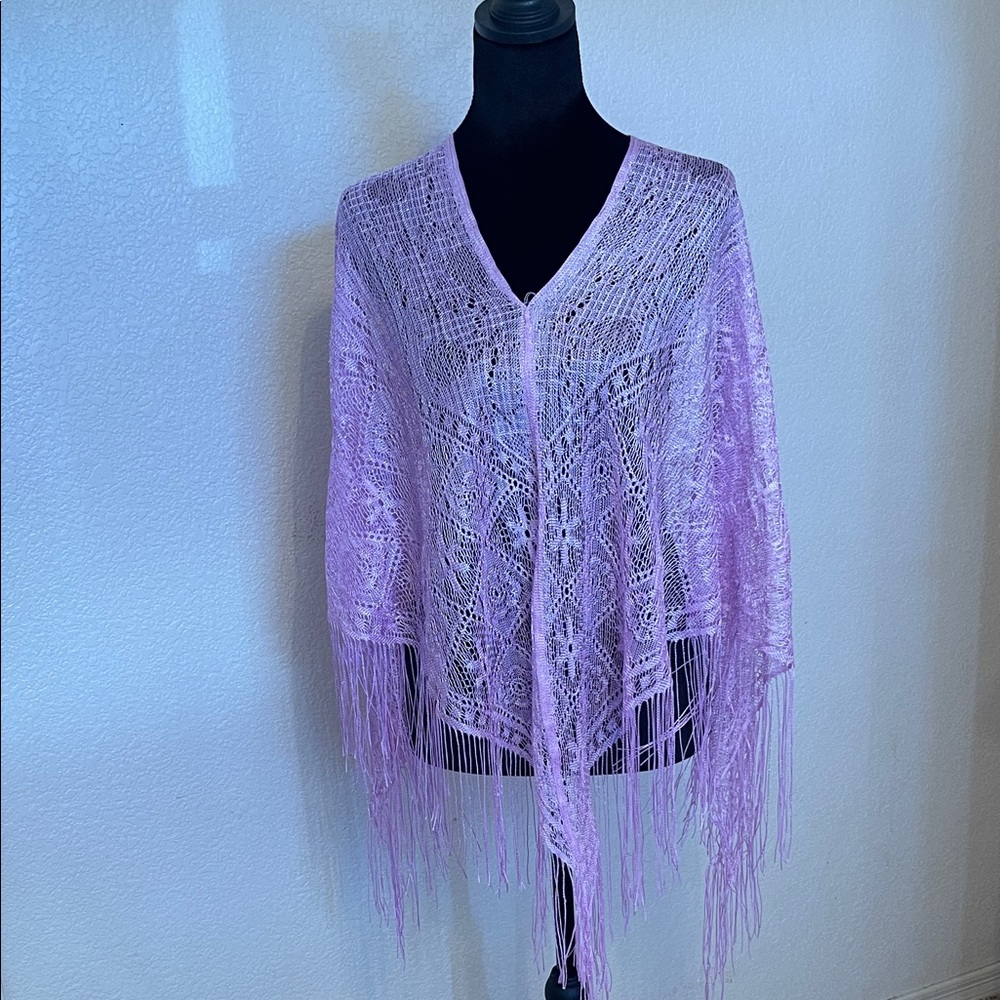 Lilac Crochet Fringe Shawl